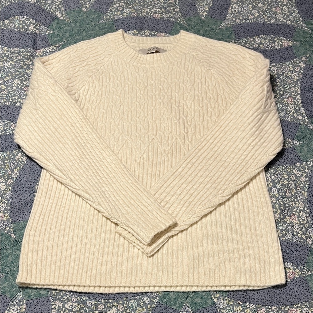 LOFT Women's Cream Cable Knit Sweater